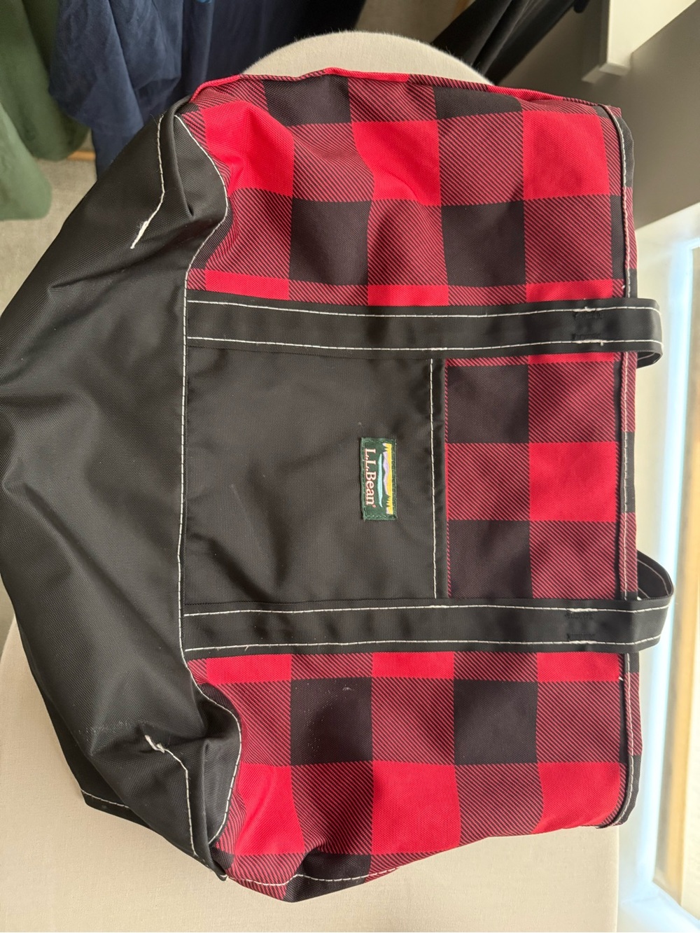 L.L. Bean Red and Black Buffalo Check Duffel Bag